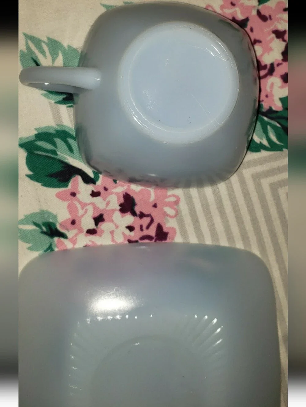 Vintage Mid-Century Azurite Delphite Blue Milk Glass Tea Cup & Saucer Set